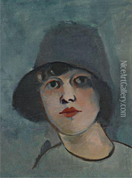 Portrait Of A Lady In A Hat Oil Painting - Rudolf Kremlicka