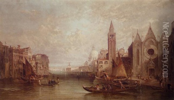 The Grand Canal Looking Towards Santa Maria Del'salute, Venice Oil Painting - Alfred Pollentine