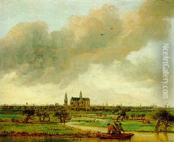 Polderlandschaft Mit Blick Auf Die Stadt Haarlem Oil Painting - Anthony Jansz van der Croos