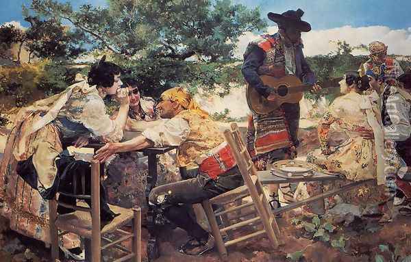 Valencian Scene Oil Painting - Joaquin Sorolla Y Bastida