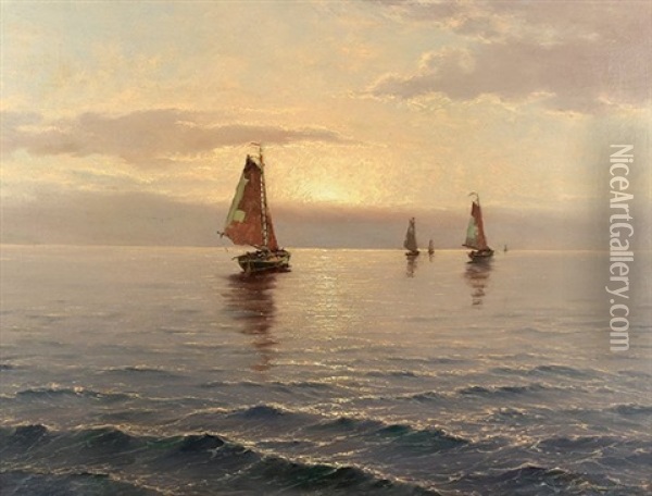 Sailboats At Sunset Oil Painting - Vladimir Donatovitch Orlovsky