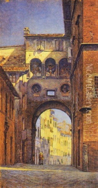 Scorcio Di Siena Oil Painting - Romolo Ubertalli