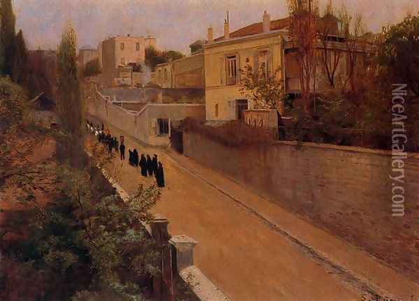 Una cuesta de Montmartre Oil Painting - Santiago Rusinol i Prats
