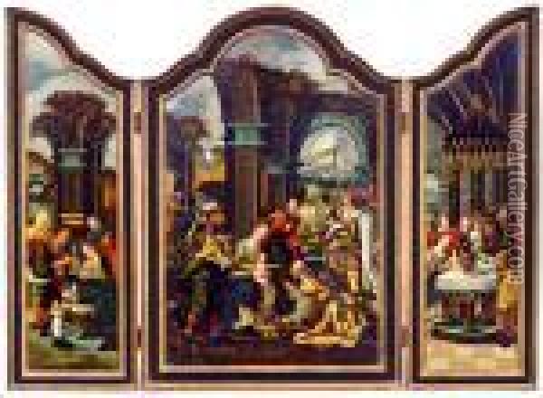 Flugelaltar (triptychon) Oil Painting - Pieter Coecke Van Aelst