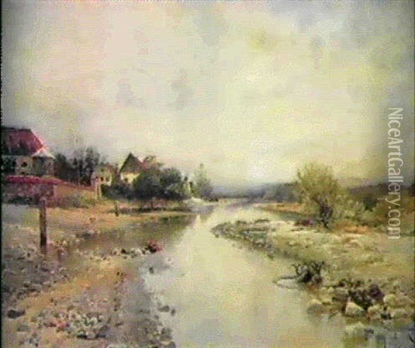 Flodlandskap Oil Painting - Justus Lundegard