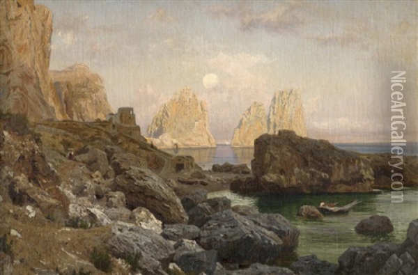 Die Faraglioni Vor Capri Oil Painting - Karl August Lindemann-Frommel