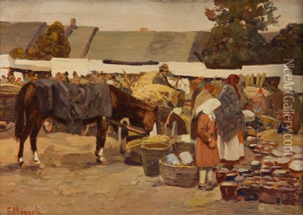 Market Oil Painting - Franciszek Mrazek