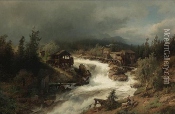 Spring At The Mill Oil Painting - Herman Herzog