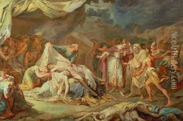 Cyrus the Great before the bodies of Abradatus and Pantheus Oil Painting - Vicente Lopez y Portana