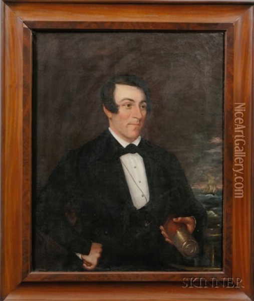 Portrait Of Captain Gray Of New London, Connecticut (+ Portrait Of Sara Gray; Pair) Oil Painting - Isaac Sheffield