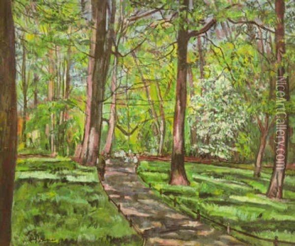 Im Tiergarten (nahe Der Lowenbrucke) Mit Dem Photographen Oil Painting - Erich Buettner