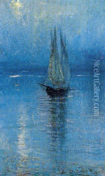 Barca Al Chiaro Di Luna Oil Painting - Angelo dall' Oca Bianca