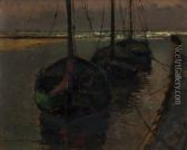 Segelboote An Der Kaimauer Oil Painting - German Grobe