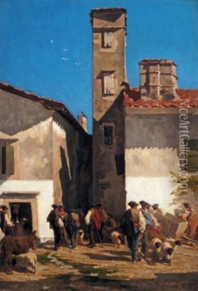 Village Du Pays Basque, 1869 Oil Painting - Pierre-Edmond-Alexandre Hedouin