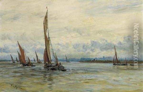 Thames Barges Racing With The Tide On The Medway Oil Painting - William Lionel Wyllie
