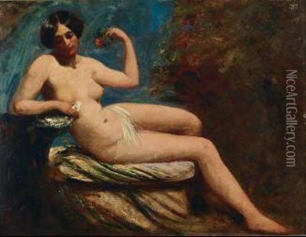 Female Nude Seated In A Landscape Oil Painting - William Etty