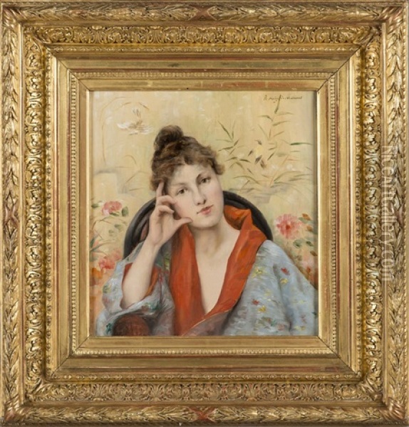 Jeune Femme En Kimono Oil Painting - Rene Mege Du Malmont