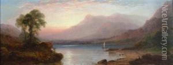 A Sublime Landscape With A Loch Oil Painting - George Blackie Sticks