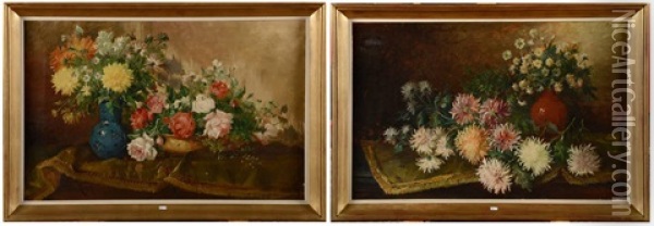 Natures Mortes Aux Fleurs (pair) Oil Painting - Jules Felix Ragot