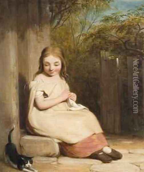 Young Girl with Kitten Oil Painting - William Mulready