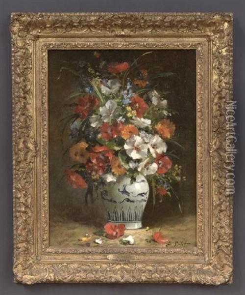 Bouquet Of Flowers In A Vase Oil Painting - Eugene Petit