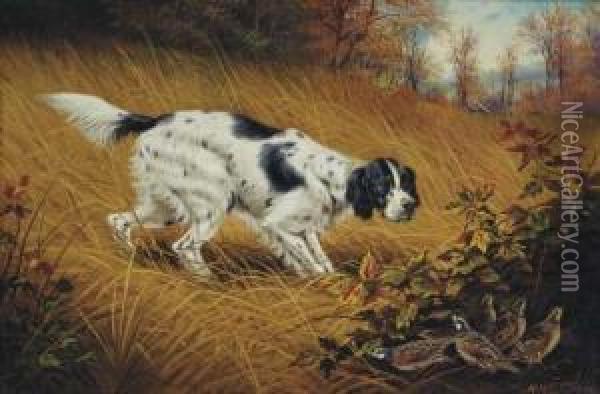 A Terrier On A Scent; Also A Painting By Another Hand Oil Painting - William Mckendree Snyder