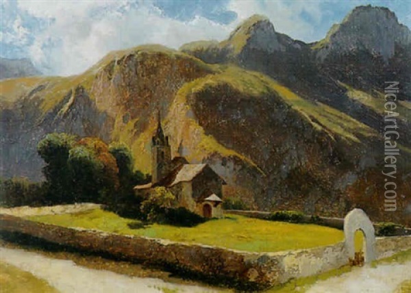 Eglise De Montagne Avec Les Tours D'ai Oil Painting - Alexandre Calame