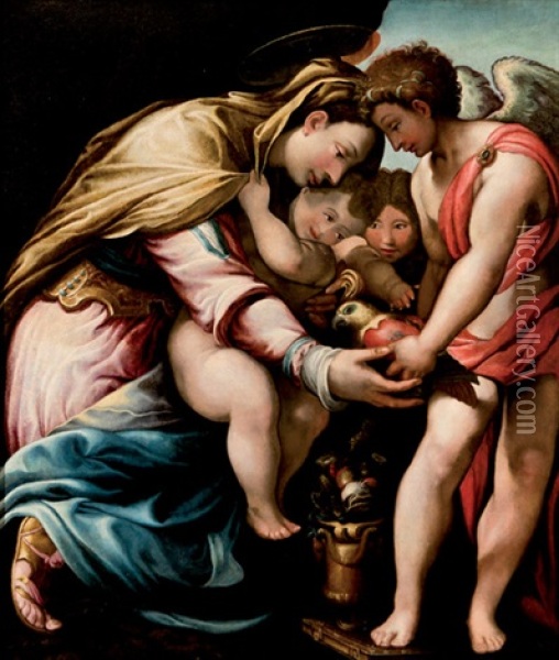 Virgen Con El Nino Y Un Papagallo Oil Painting - Giuseppe (Salviati) Porta