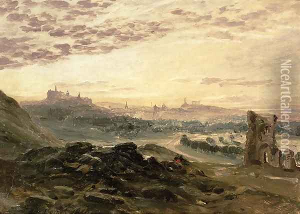 A Panoramic View of Edinburgh Oil Painting - Samuel Bough