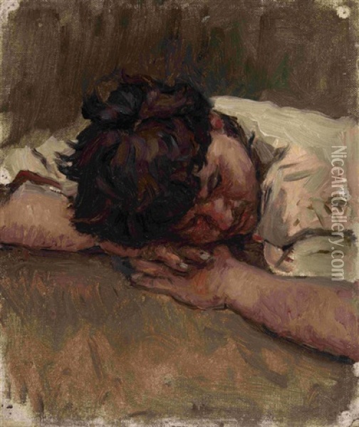 Portrait Of Sleeping Sten'ka Razin (study) Oil Painting - Vasili Ivanovich Surikov