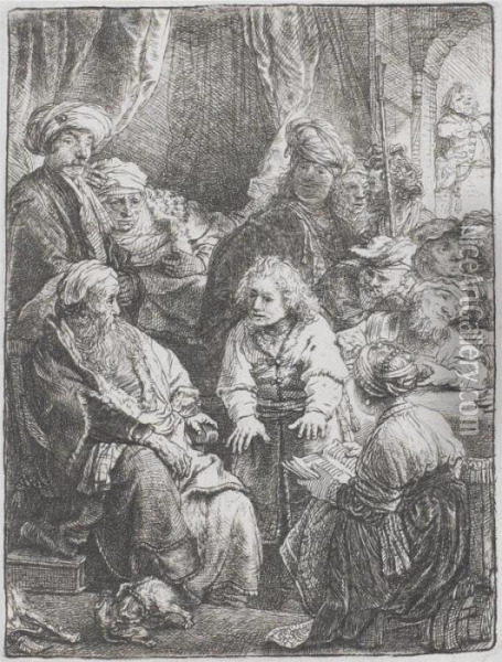 Joseph Telling His Dreams (b., Holl. 35; H. 160; Bb.38-e) Oil Painting - Rembrandt Van Rijn