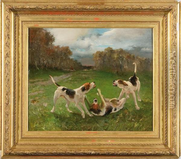 Cani Che Giocano Oil Painting - Pierre Auguste Brunet-Houard