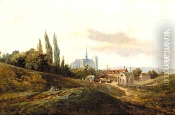Landscape With Cathedral Beyond Oil Painting - Frank Buchser