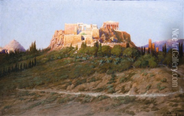 Blick Auf Die Akropolis In Athen Oil Painting - Eduard Wirth