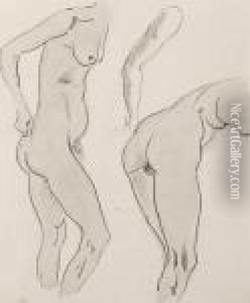 Study Of Female Nude Oil Painting - Henri Gaudier-Brzeska