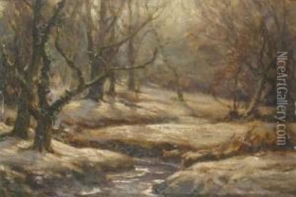 A New Forest Stream In The Snow Oil Painting - Frederik Golden Short