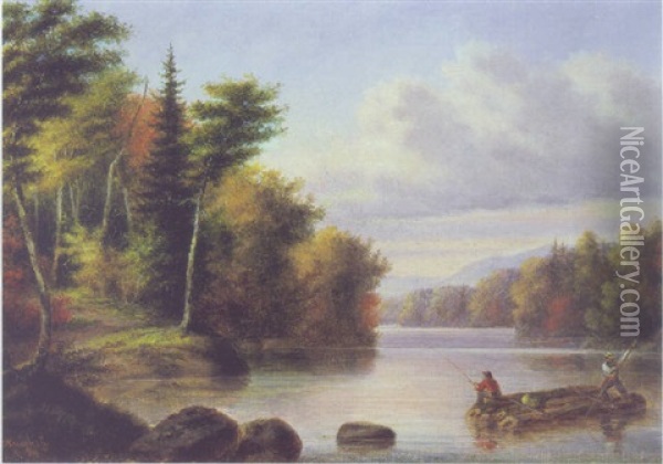 Fishing On Lake Magog Oil Painting - Cornelius David Krieghoff