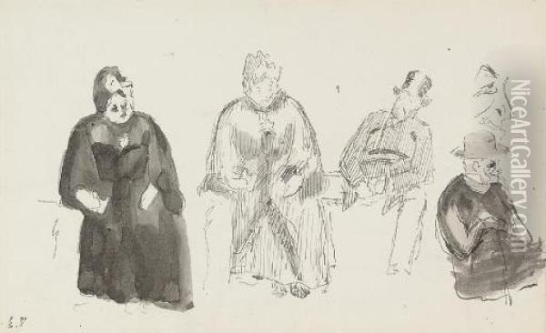 Quatres Personnages Assis (recto); Deux Personnages (verso) Oil Painting - Jean-Edouard Vuillard