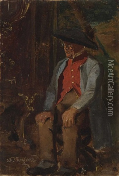 Sitzender Bauer (+ Sketch; Verso) Oil Painting - Oscar Arnold Wergeland