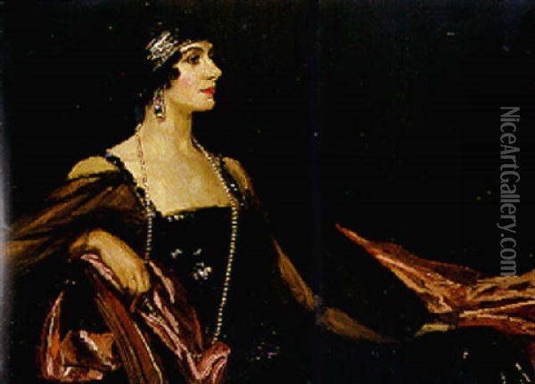 A Lady In Black: Portrait Of Jean Ainsworth, Viscountess Massereene And Ferrard Oil Painting - John Lavery