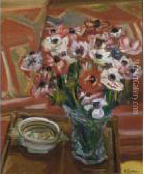 Vase D'anemones Oil Painting - Henri Epstein