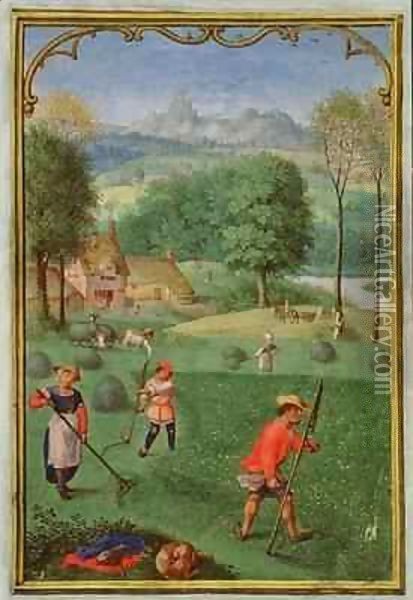 July harvest, sowing, from a Book of Hours Oil Painting - Simon Bening