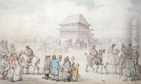 A Crowded Race Meeting, c.1805-10 Oil Painting - Thomas Rowlandson