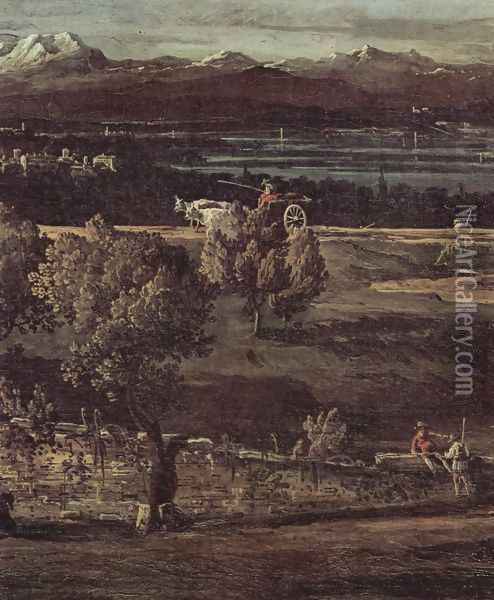 The village Gazzada view of the South-East at the Villa Melzi d'Eril, Detail 2 Oil Painting - Bernardo Bellotto