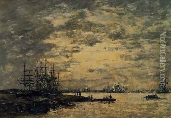 Bordeaux, Boats on the Garonne Oil Painting - Eugene Boudin