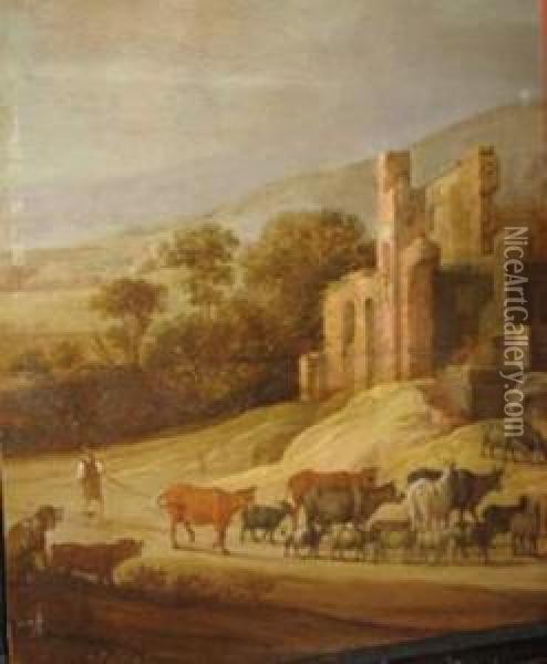 Herdsmen Near An Ancient Fortress Oil Painting - Bartholomeus Breenbergh