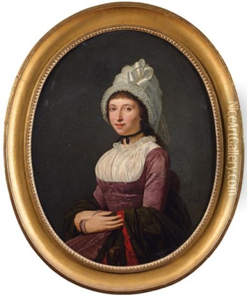 Portrait De Jeune Fille Au Bonnet De Dentelle Oil Painting - Anicet Charles Gabriel Lemonnier