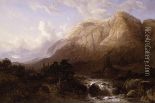 Mountainous Landscape With A Torrent Oil Painting - Alexandre Calame