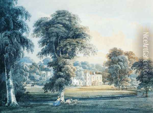 Chalfont House, Buckinghamshire, with a Shepherdess Oil Painting - Thomas Girtin