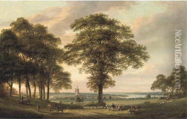 Woolwich From The Conduit Hill, The Thames Estuary Beyond Oil Painting - Paul Sandby